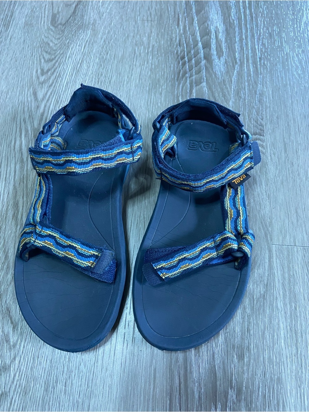 Teva Kids Navy Sandals with Yellow & White Striped Webbing